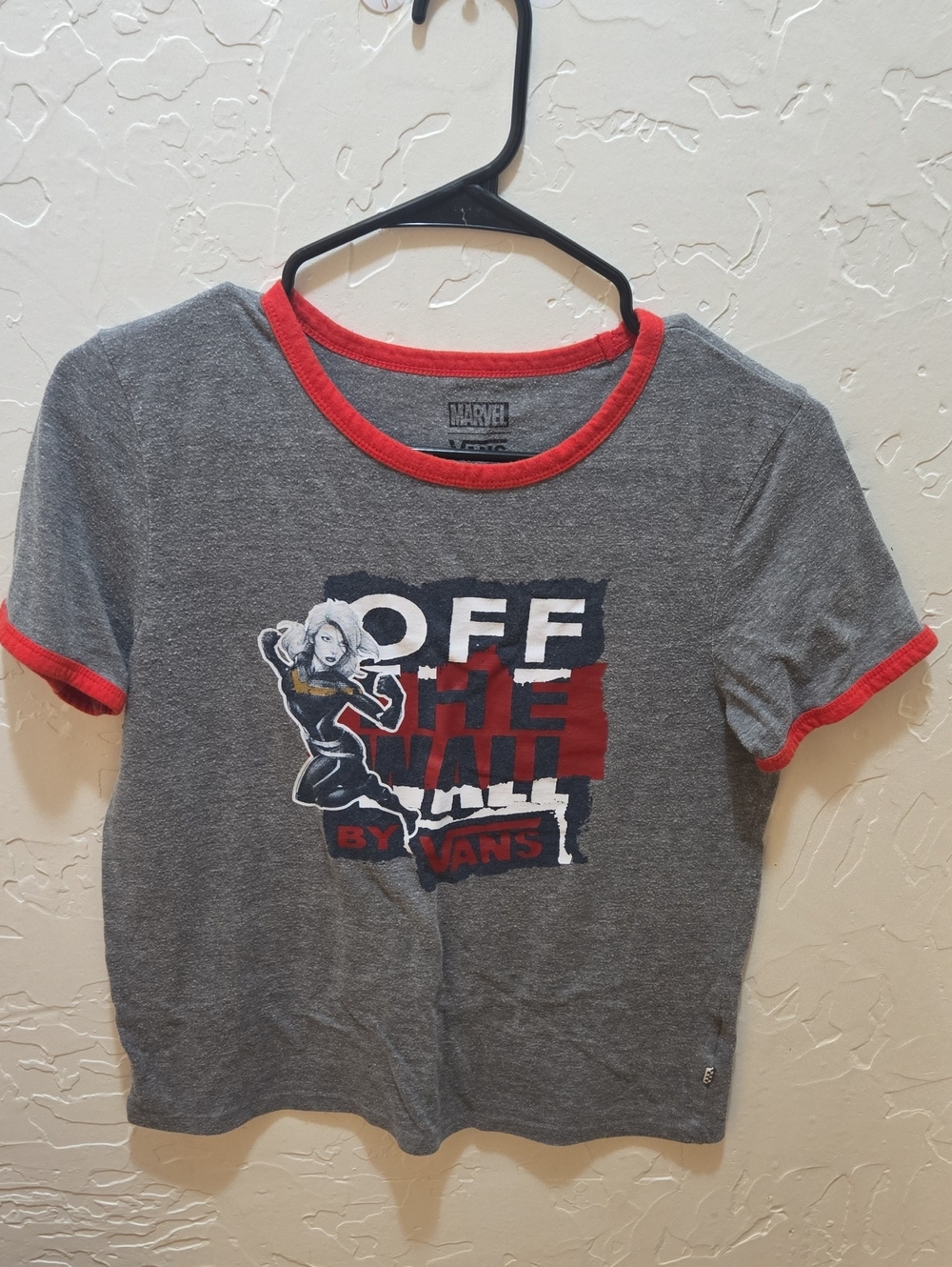 Vans Gray Short-Sleeve Tee with Red Trim & Marvel Graphic